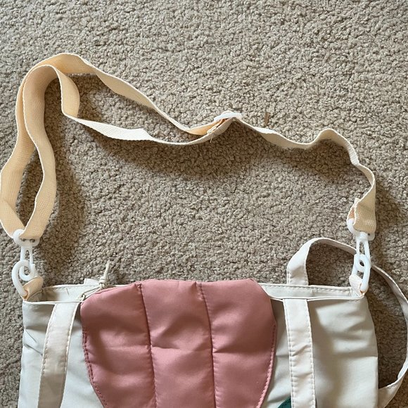 Cottage Core Tulip Tote Bag, Quilted, Full Zip, Pink & Green - Picture 2 of 8